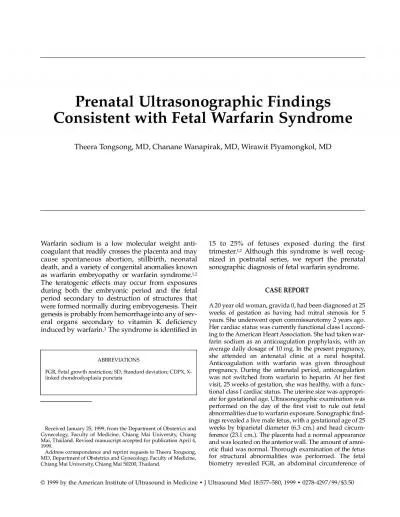Consistent with Fetal Warfarin SyndromeTheera Tongsong MD Chanane Wa