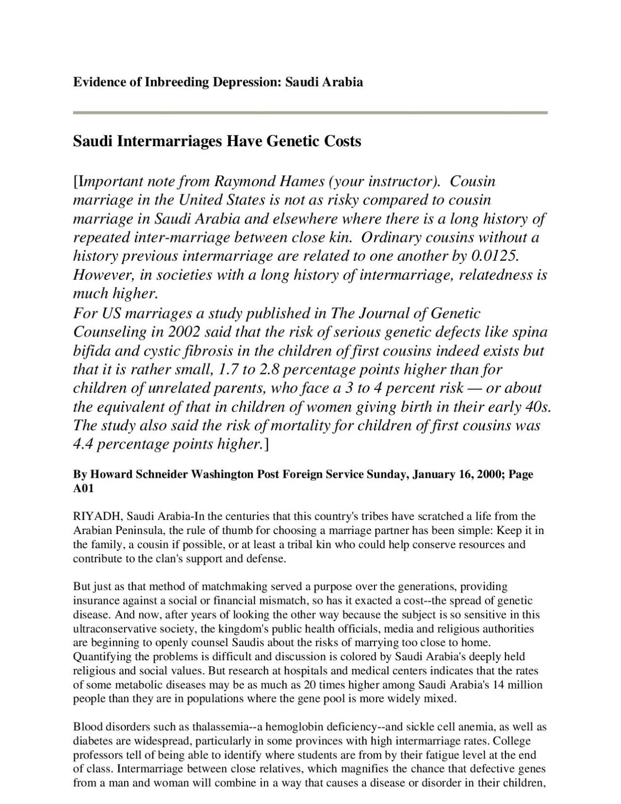 PDF-Evidence of Inbreeding Depression Saudi ArabiaSaudi Intermarriages Ha