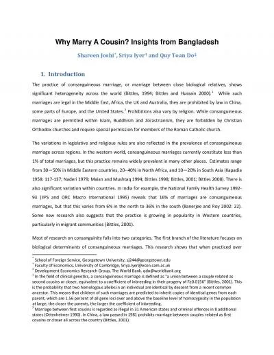 Why Marry A Cousin Insights from Bangladesh