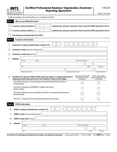 Form   8973Rev December 2018Certified Professional Employer Organiz