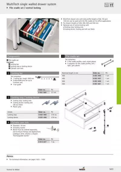 Locking bar          MultiTech drawer sets with side profil