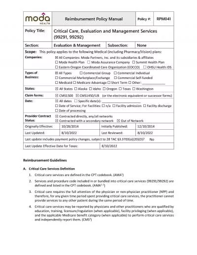 Reimbursement Policy ManualPolicy RPM041