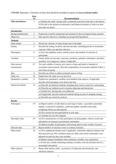 STROBE StatementChecklist of items that should be included in reports