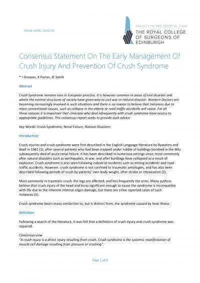 Consensus Statement On The Early Management Of