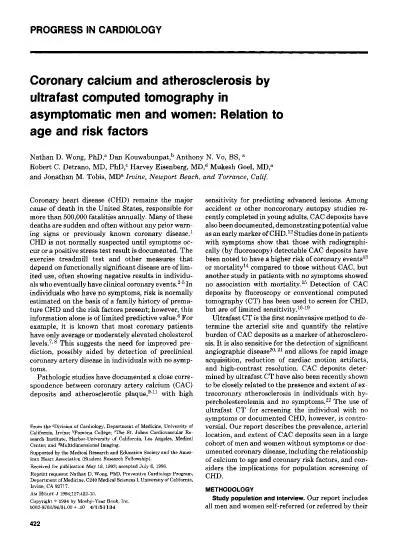 Coronary calcium and atherosclerosis by ultrafast computed tomography