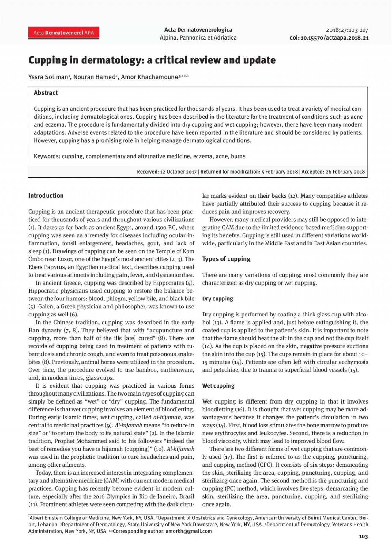 PDF-Cupping in dermatology a critical review and update