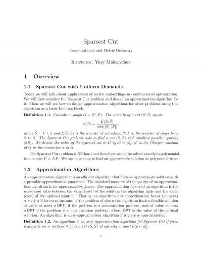 SparsestCutComputationalandMetricGeometryInstructorYuryMakarychev1Ove