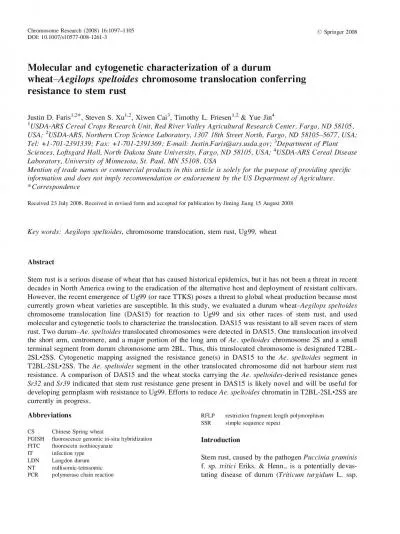 MolecularandcytogeneticcharacterizationofadurumAegilopsspeltoideschrom