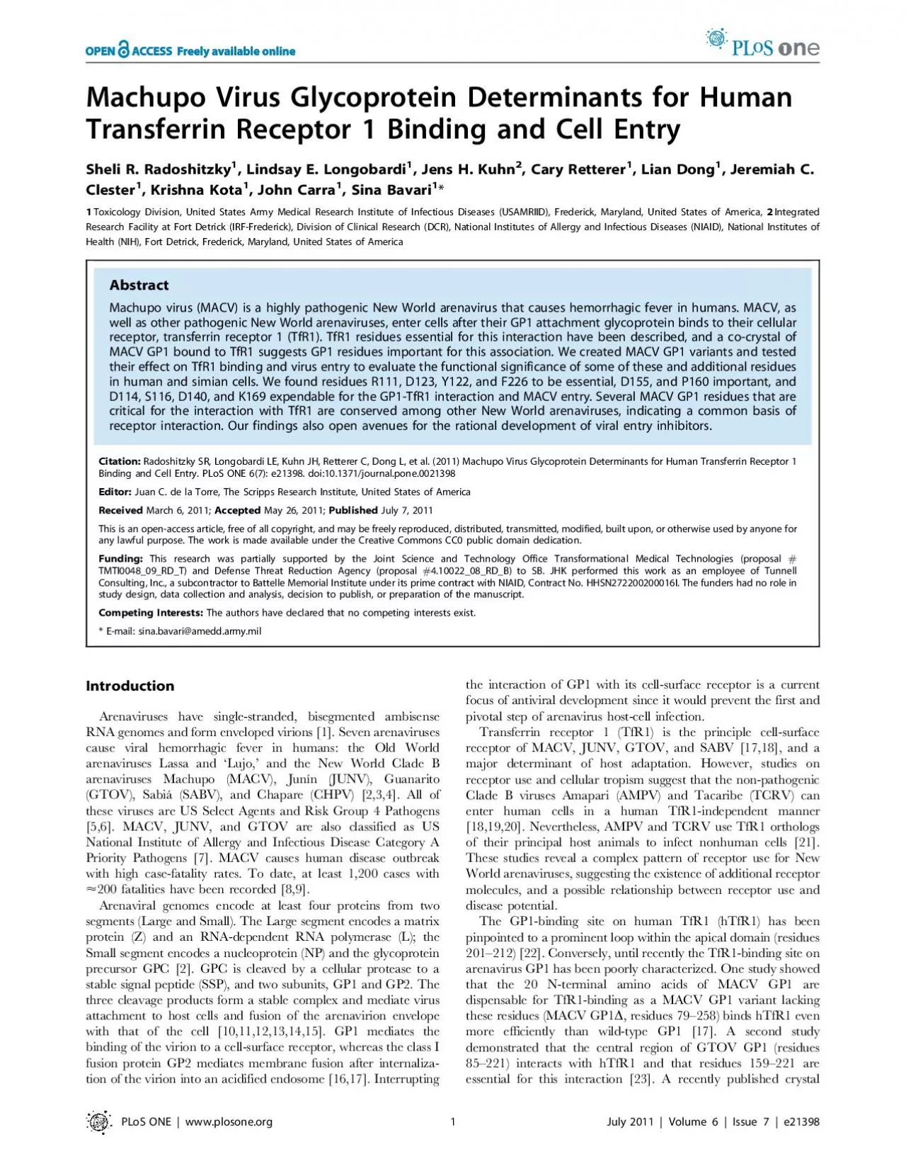 PDF-MachupoVirusGlycoproteinDeterminantsforHumanTransferrinReceptor1Bindin