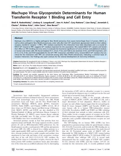 MachupoVirusGlycoproteinDeterminantsforHumanTransferrinReceptor1Bindin