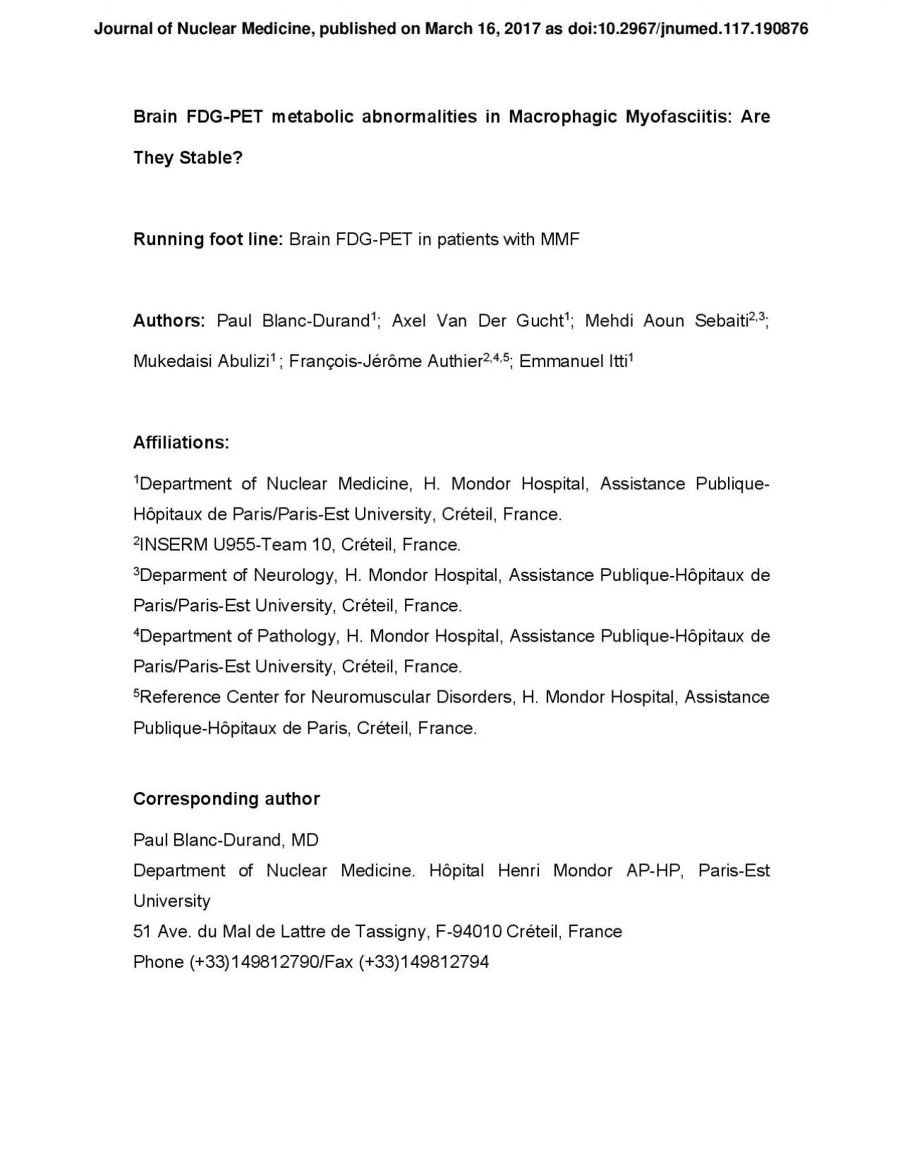 PDF-REFERENCES 1 Van Der Gucht A Aoun Sebaiti M Guedj E et al Brain