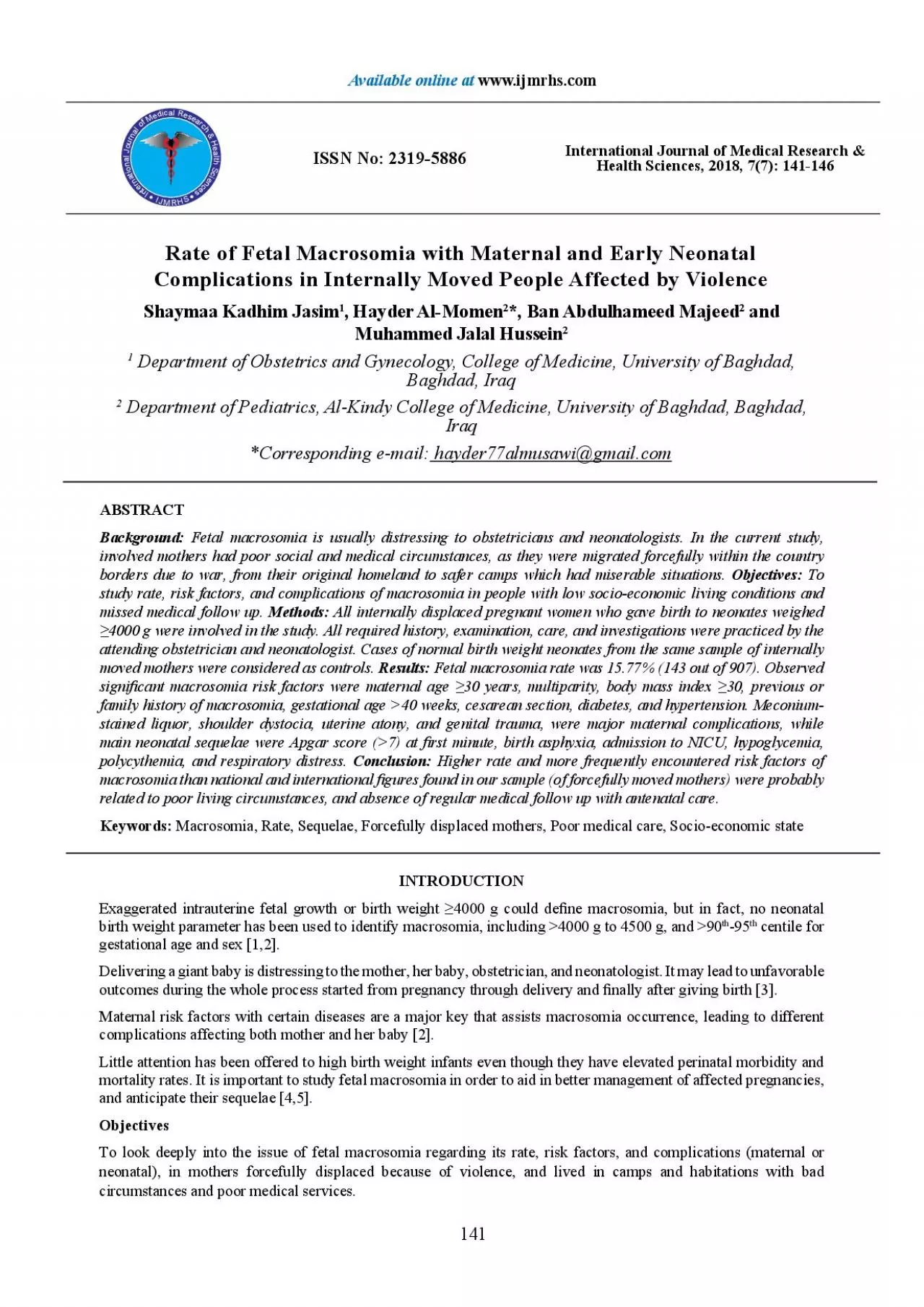 PDF-Rate of Fetal Macrosomia with Maternal and Early Neonatal Complication