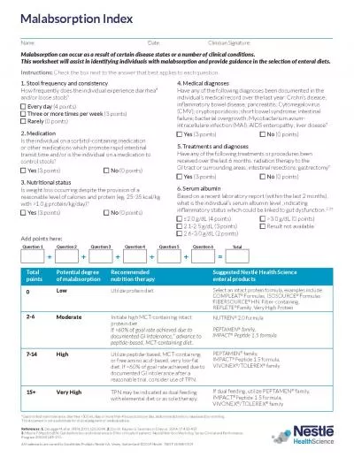 Malabsorption IndexNameDate   Clinician Signature1 Stool frequency