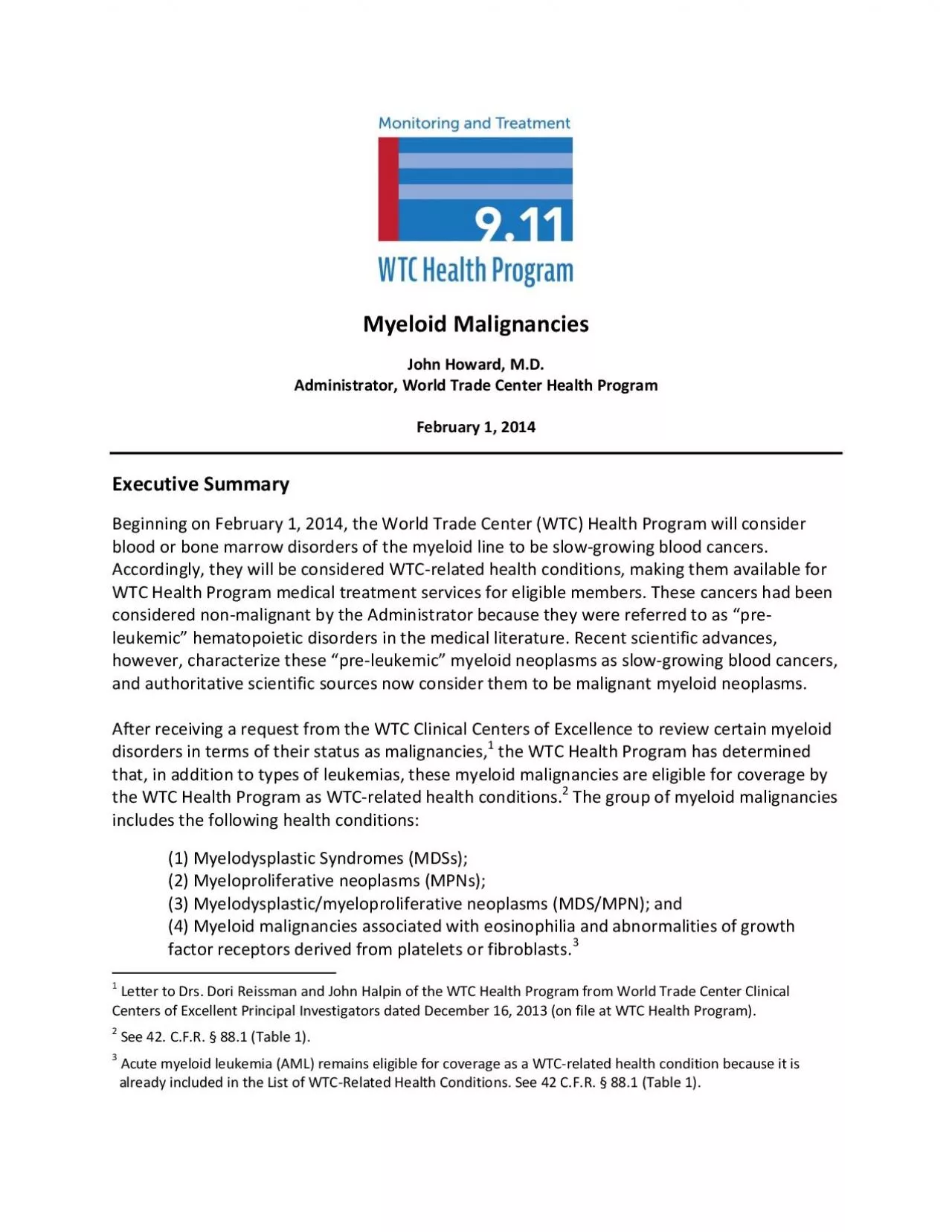 PDF-Myeloid Malignancies John Howard MD AdministratorWorld Trade Cent