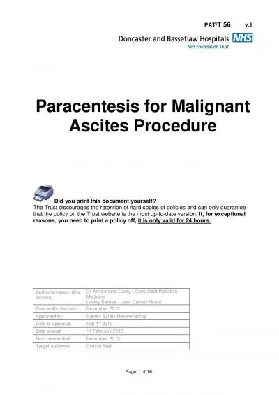 Paracentesis for Malignant Ascites Procedure