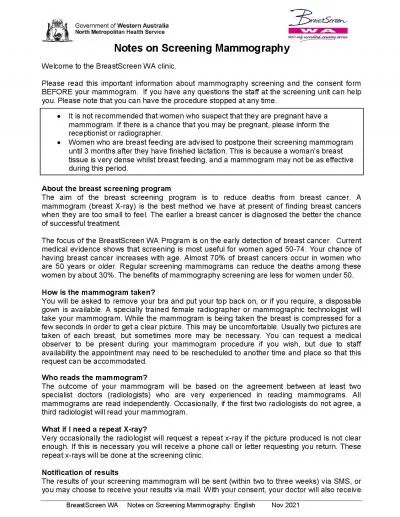 BreastScreen WA     Notes on Screening MammographyEnglish        Nov