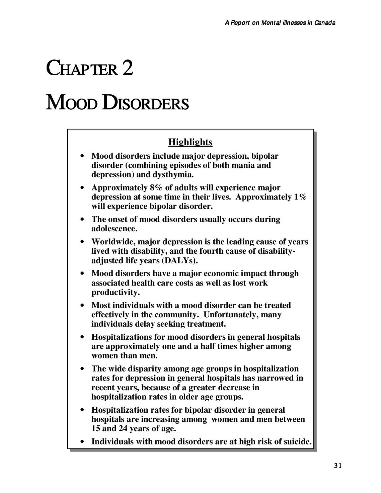 A Report on Mental Illnesses in CanadaA Report on Mental Illnesses in
