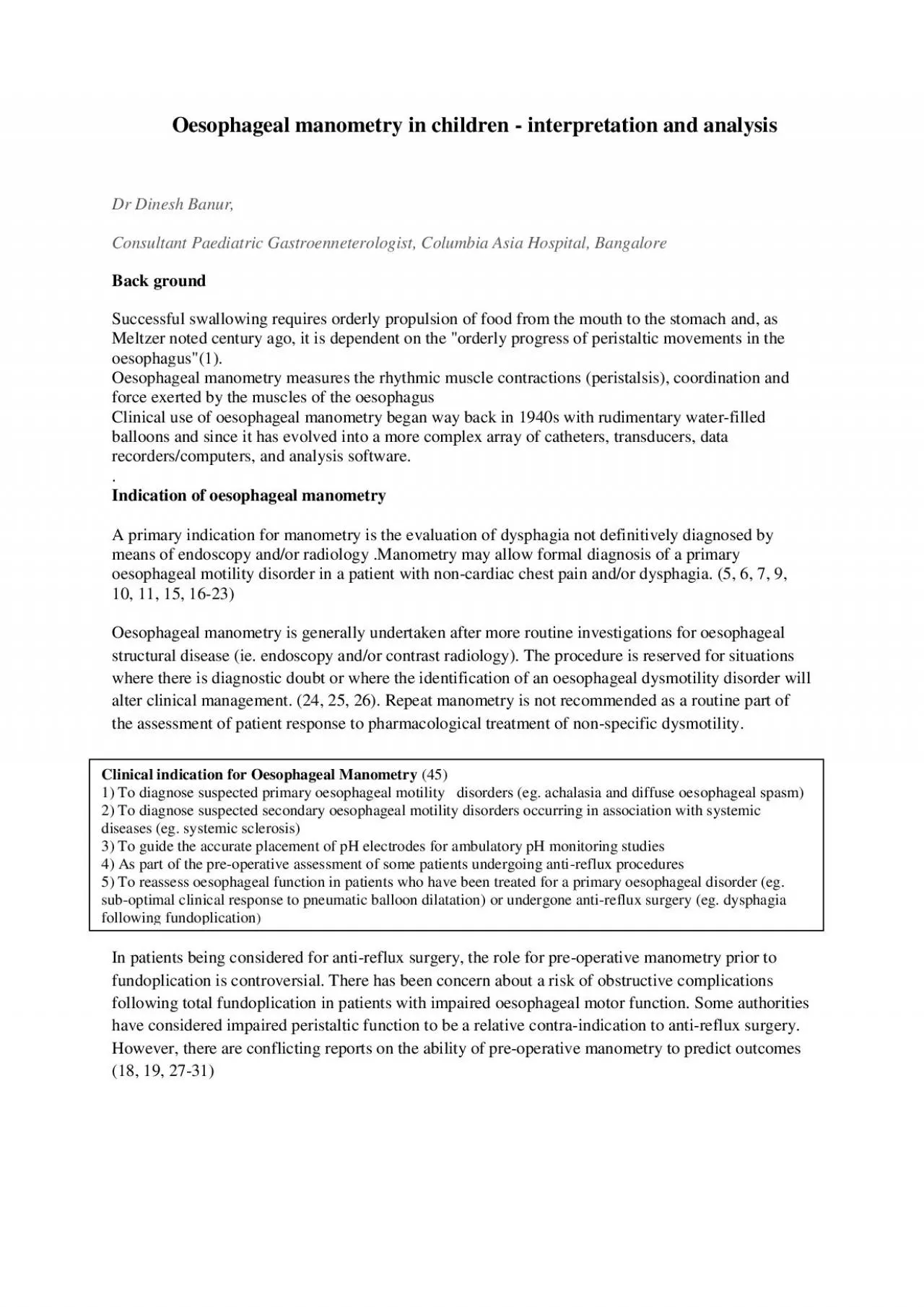 PDF-Oesophageal manometry in children