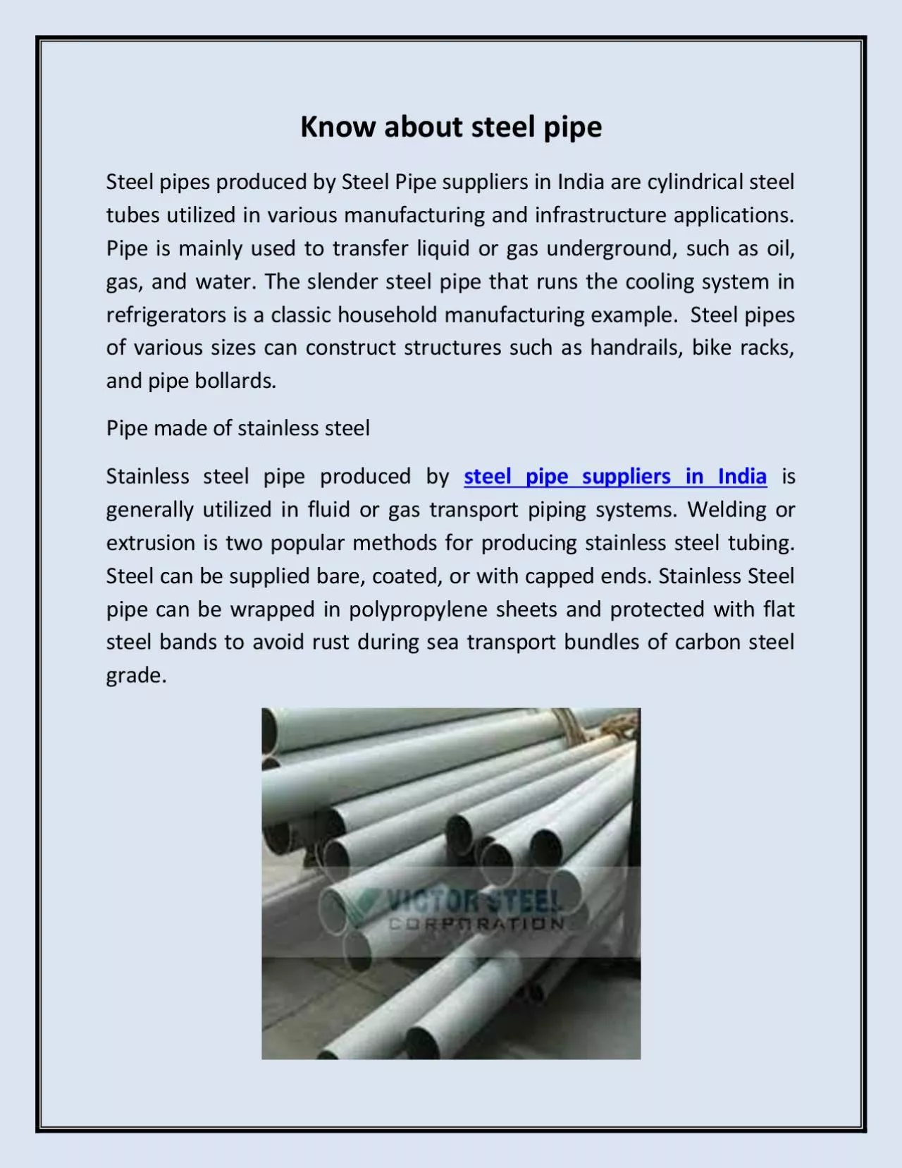 Know about steel pipe