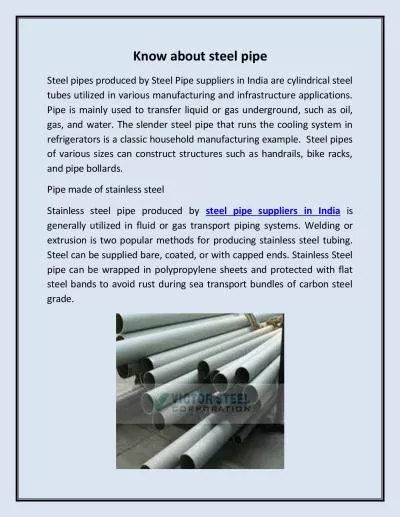 Know about steel pipe