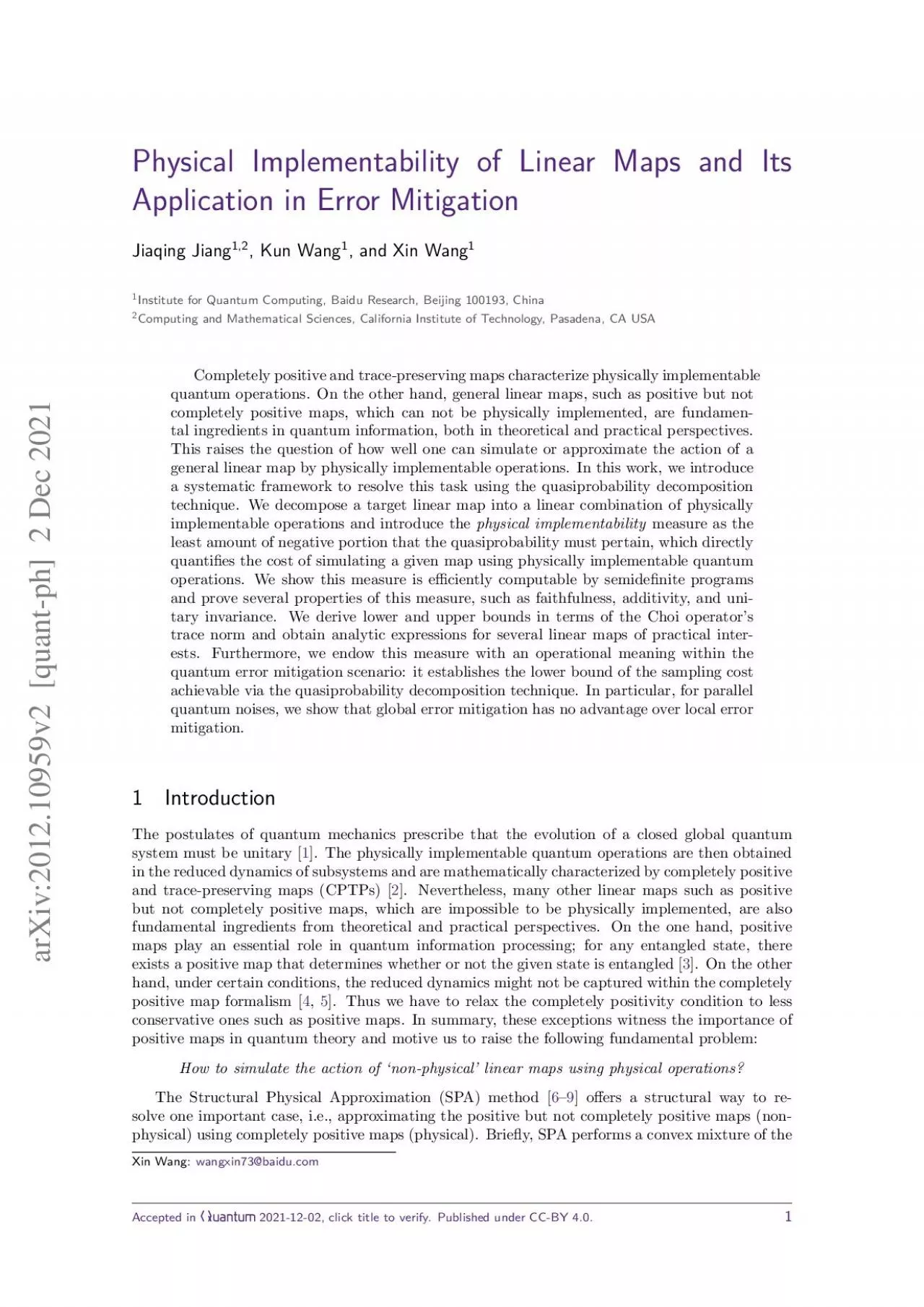 PDF-PhysicalImplementabilityofLinearMapsandItsApplicationinErrorMitigation