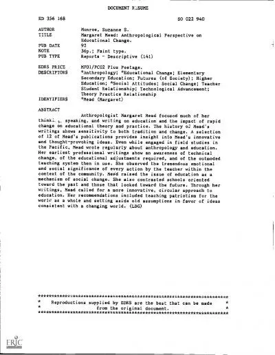 DOCUMENT R1LSUMEED 356 168SO 022 940AUTHORMonroe Suzanne STITLEMarga