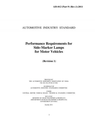 AUTOMOTIVE  INDUSTRY  STANDARDfor Motor Vehicles  Revision 1 PRINTED