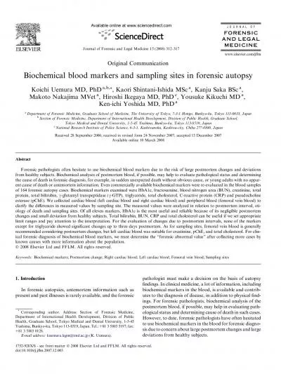 OriginalCommunicationBiochemicalbloodmarkersandsamplingsitesinforensic