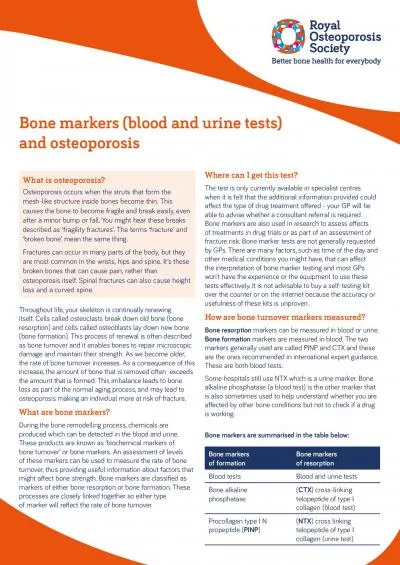 Bone markers blood and urine tests and osteoporosisThroughout life