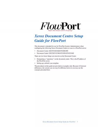 Xerox Document Centre Setup Guide for FlowPort1This document is intend