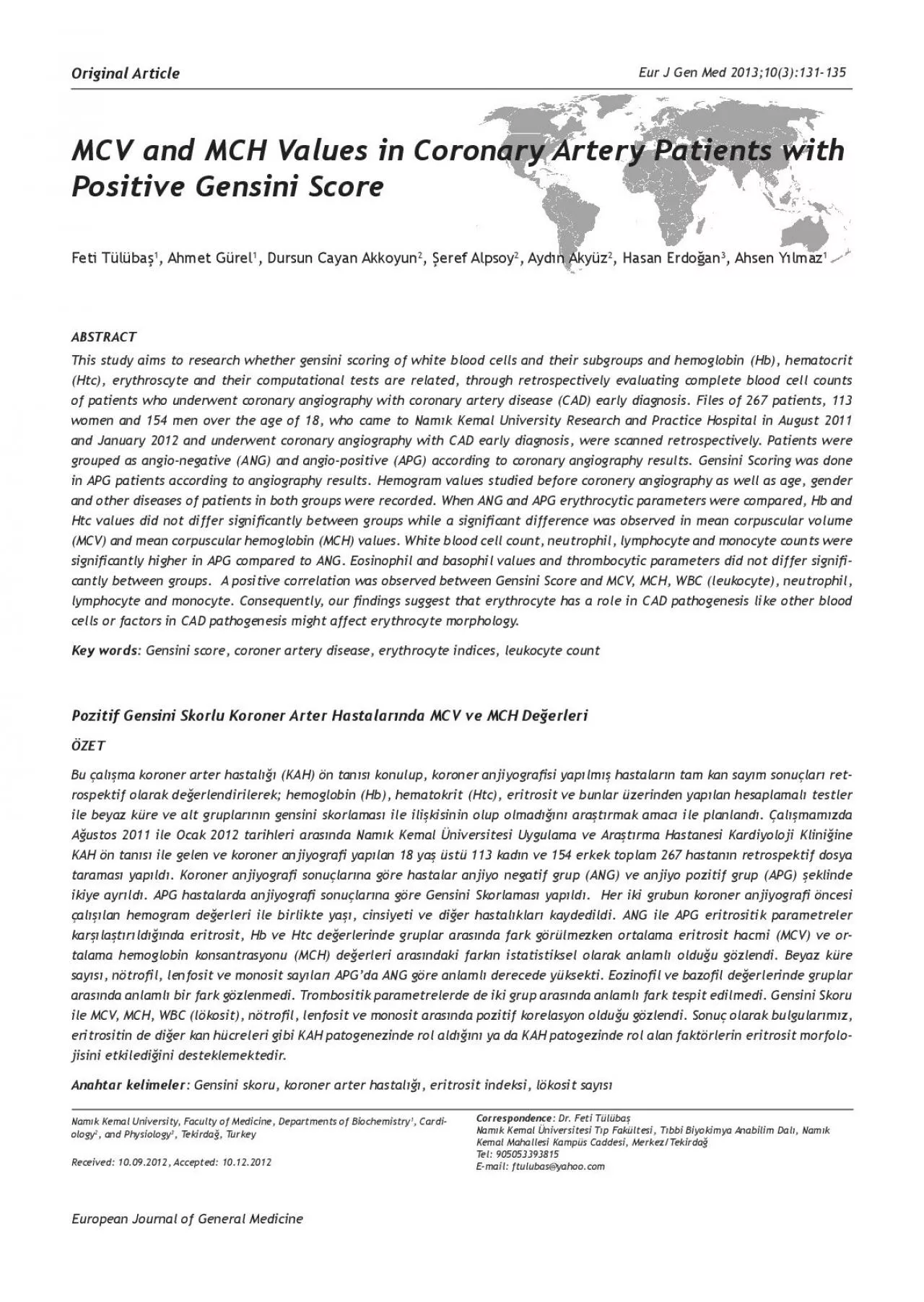 PDF-MCV and MCH Values in Coronary Artery Patients with