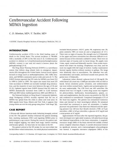 16JOURNAL OF MEDICAL TOXICOLOGYCerebrovascular accident CVA is the t