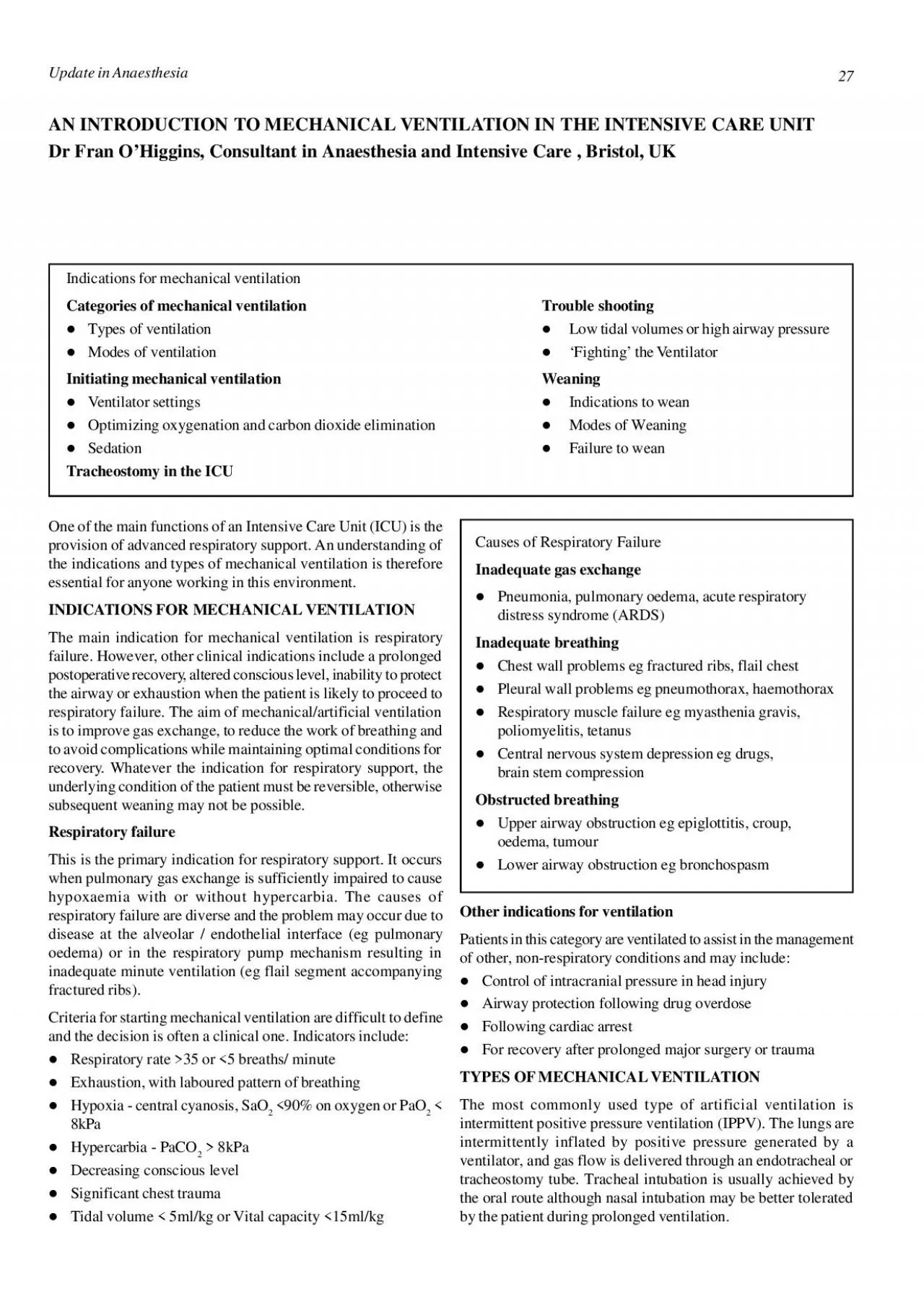 PDF-Update in Anaesthesia27One of the main functions of an Intensive Care