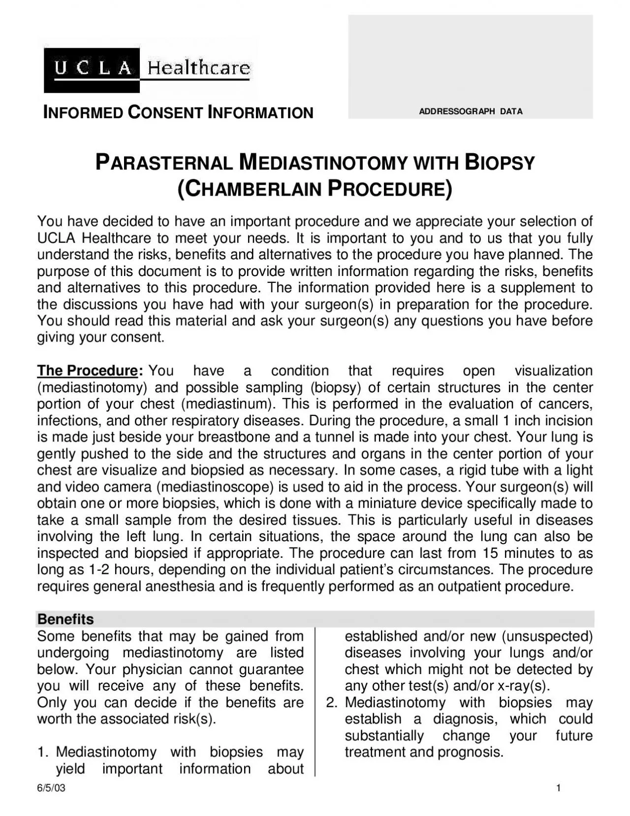 PDF-6503 1 INFORMED CONSENT INFORMATION PARASTERNAL MEDIASTINOTO