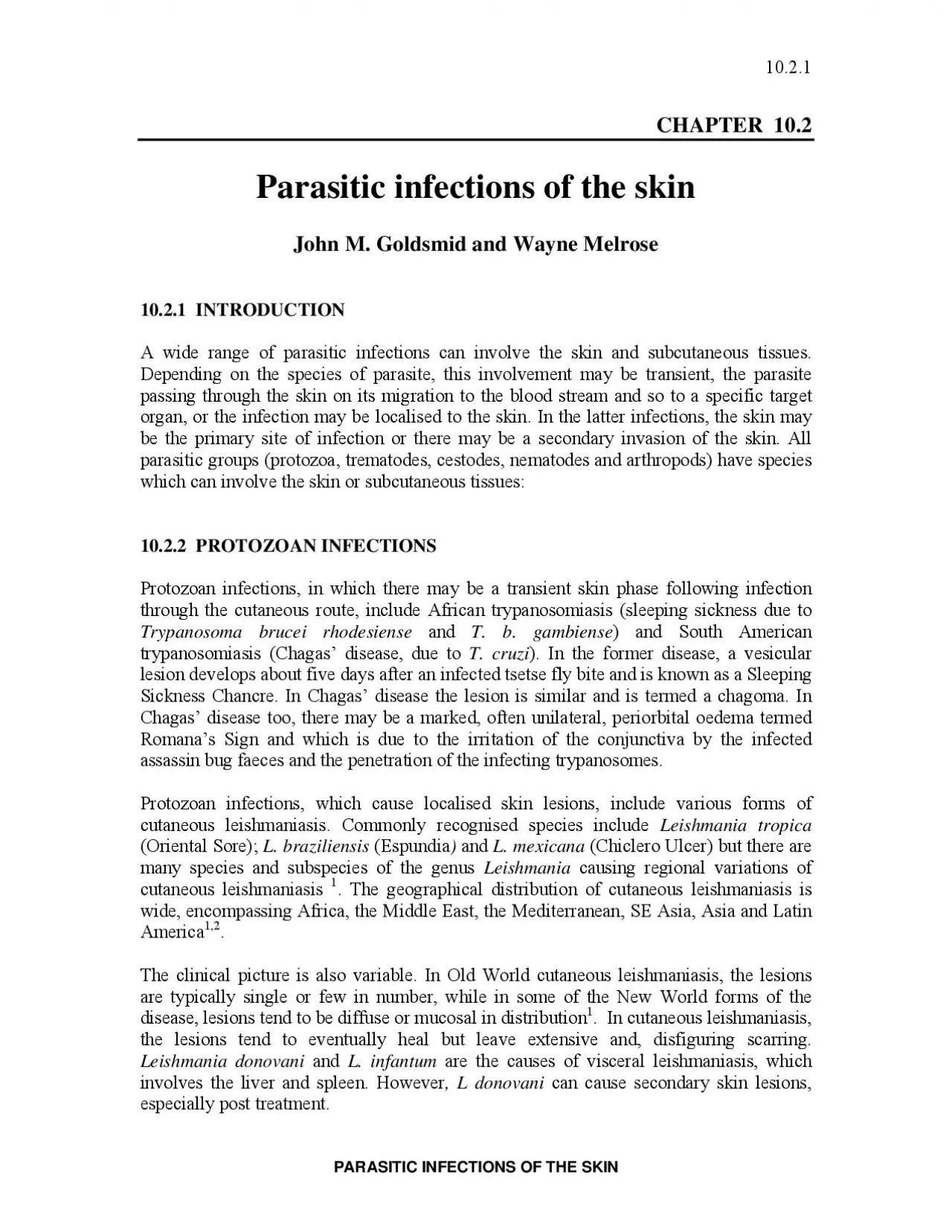 PDF-PARASITIC INFECTIONS OF THE SKIN