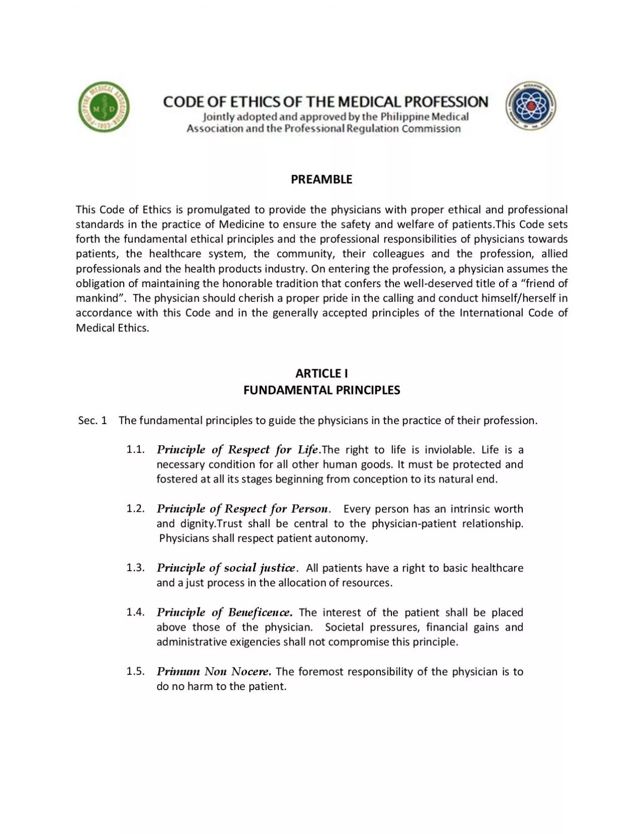 PDF-This Code of Ethics is promulgated to provide the physicians with prop