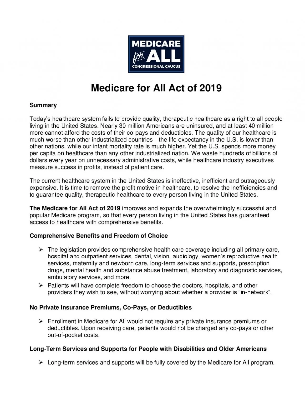 Medicare for All Act of 2019