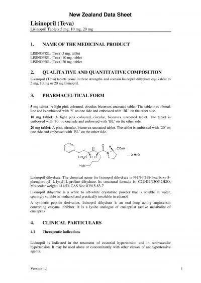 New Zealand Data SheetLisinopril EthicsLisinopril Tablets 5mg 10mg