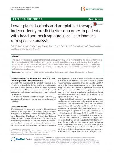 Ourresultsconfirmedthattheuseofantiplateletmedi