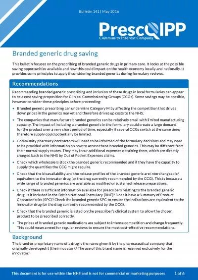 Branded generic drug saving