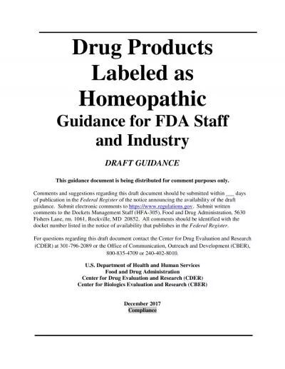 Drug Products Labeled as HomeopathicGuidance for FDA Staffand Industry