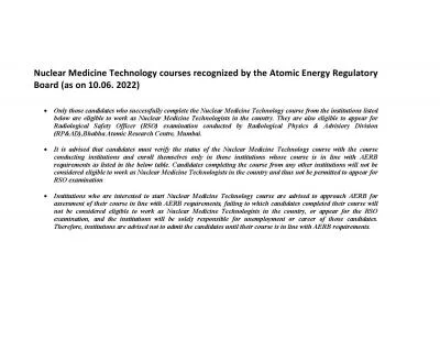 Nuclear Medicine Technology courses recognized bytheAtomic Energy Regu