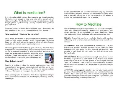 What is meditationIt is a discipline which involves deep relaxation a