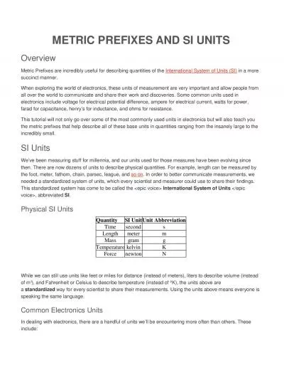 METRIC PREFIXES AND SI UNITS