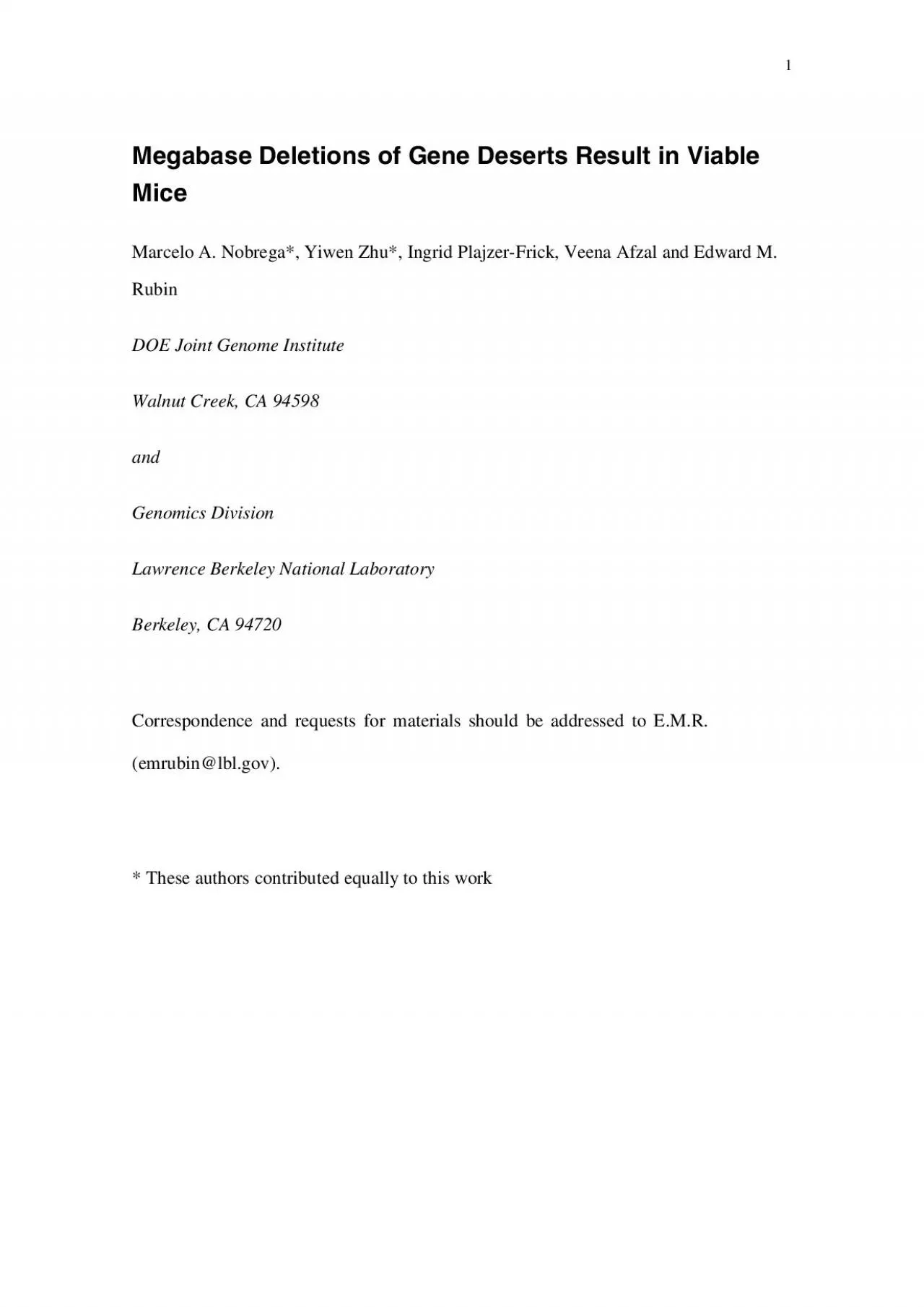 PDF-Megabase Deletions of Gene Deserts Result in Viable MiceMarcelo A Nob