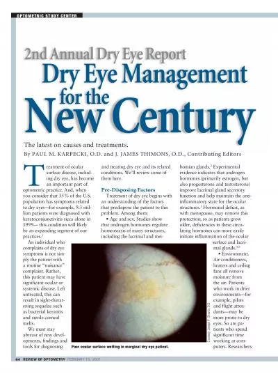 2nd Annual Dry Eye Report    Dry Eye Management        for theNew Cent