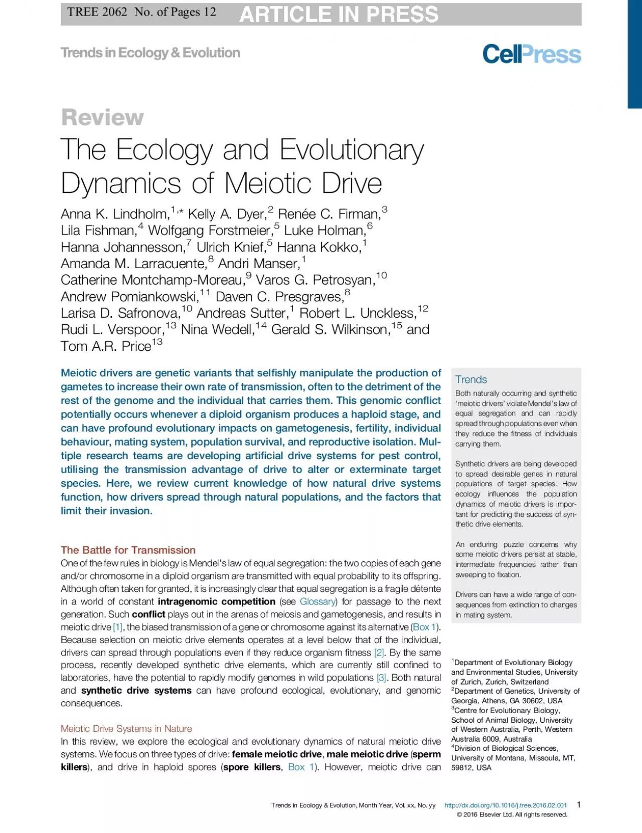 PDF-TheEcologyandEvolutionaryDynamicsofMeioticDriveAnnaKLindholmKellyA