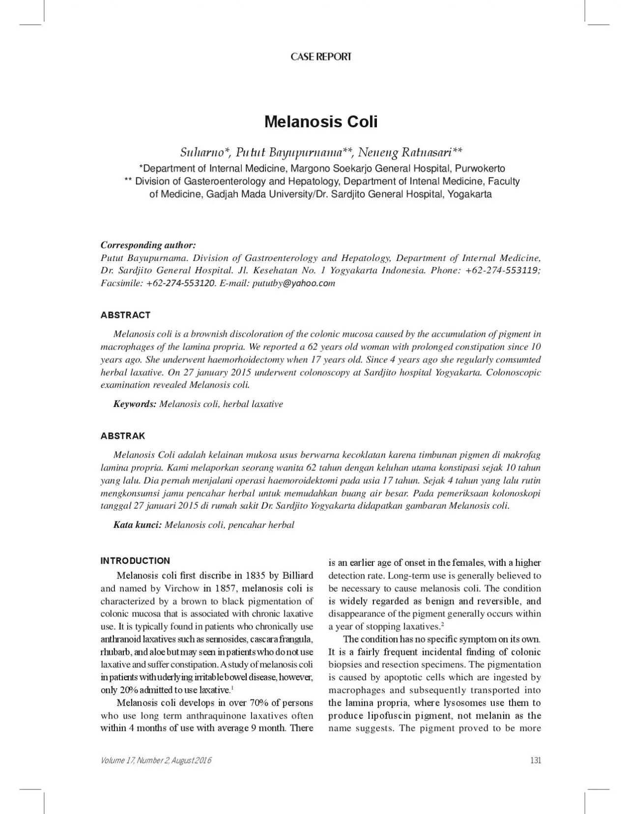 PDF-Volume 17 Number 2 August 2016131 Division of Gasteroenterology a