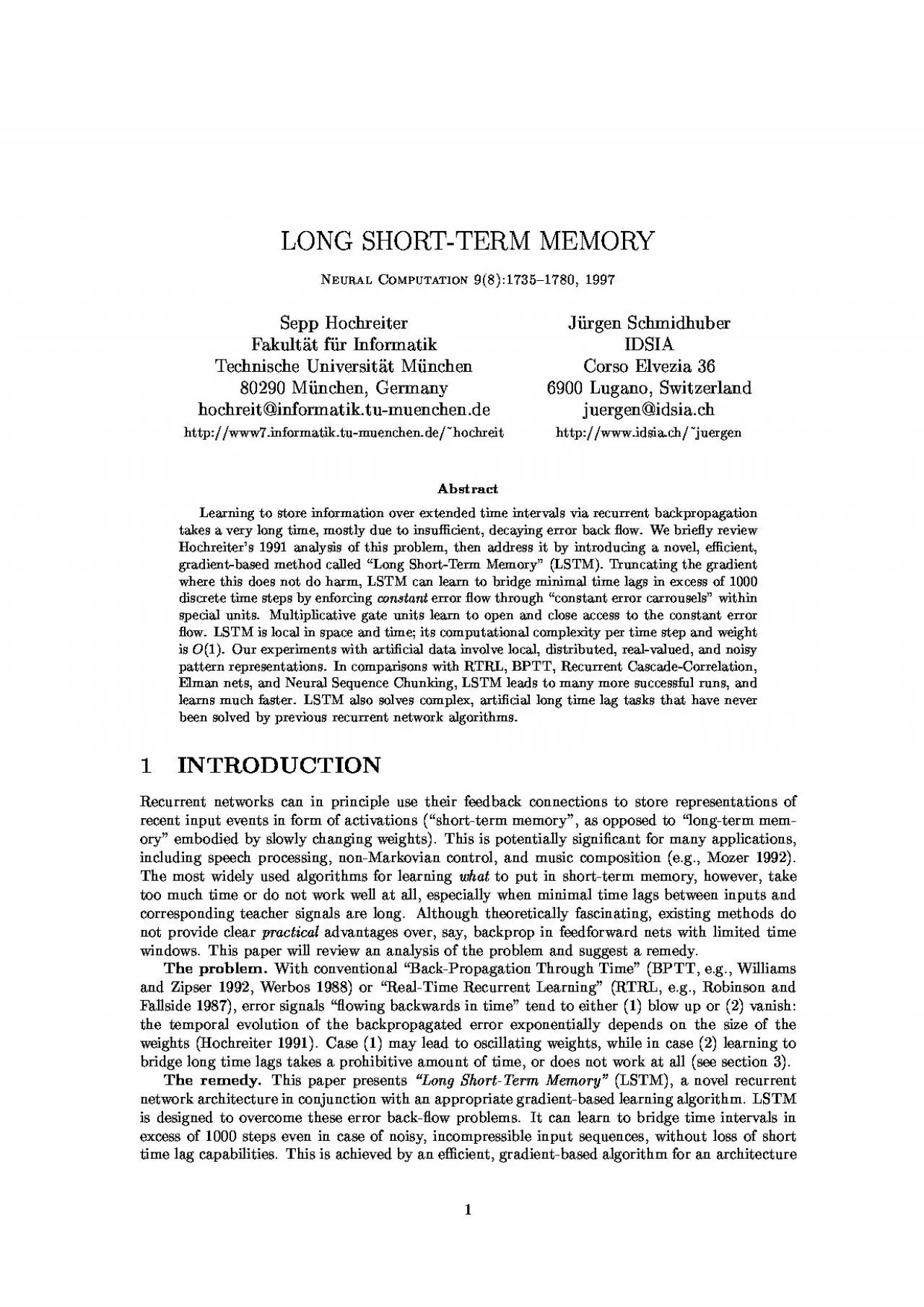 PDF-SHORTTERMMEMORYComputationHochreiterFakultatfurTechnischeUniversit