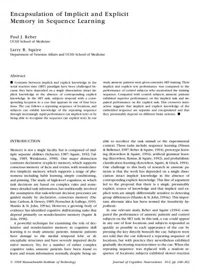 Encapsulation of Implicit and ExplicitMemory in Sequence LearningPaul